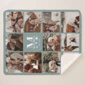 モダンエレガント数々のPhoto Collage Sage Green シェルパブランケット (正面(横))