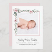 モダンエレガント新生児ガールフォト誕生 案内状 (正面/裏面)