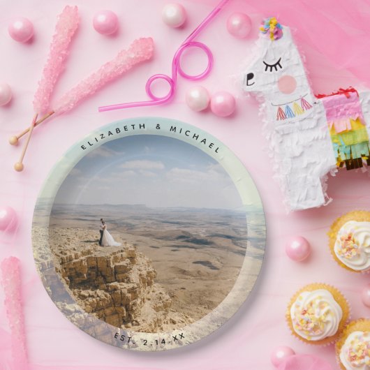 モダンエレガント新郎撮結婚影 ペーパープレート (パーティー)