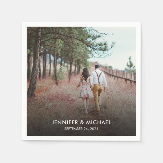 モダンエレガント新郎新婦の写真結婚 スタンダードカクテルナプキン (正面)