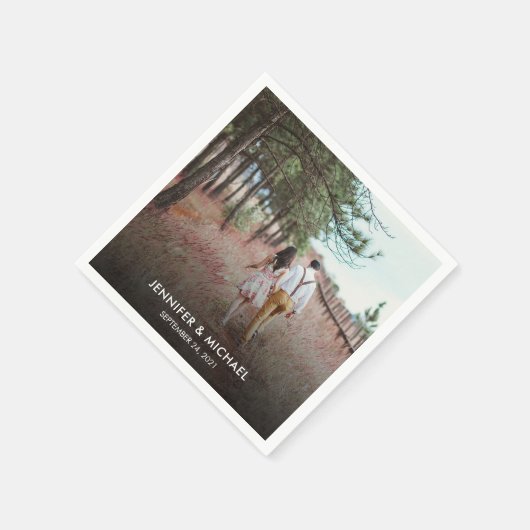 モダンエレガント新郎新婦の写真結婚 スタンダードカクテルナプキン (角)