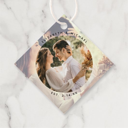 モダンエレガント新郎新婦カップル写真結婚 フェイバータグ (裏面)