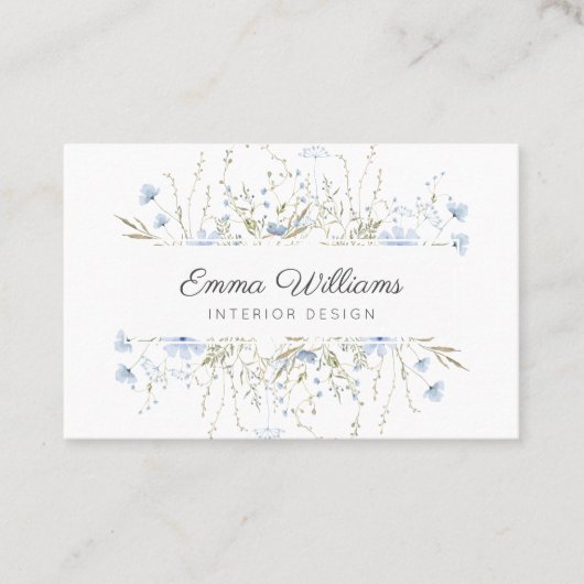 モダンエレガント春ブルーワイルドフラワーフローラ 名刺 (正面)