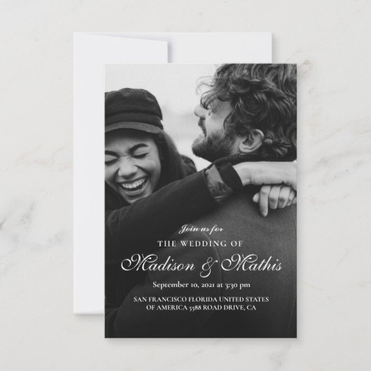 モダンエレガント書と写真結婚の 招待状 (正面)