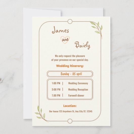 モダンエレガント書シンプル結婚 招待状 (正面)