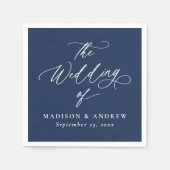 モダンエレガント書海軍結婚の スタンダードカクテルナプキン (正面)