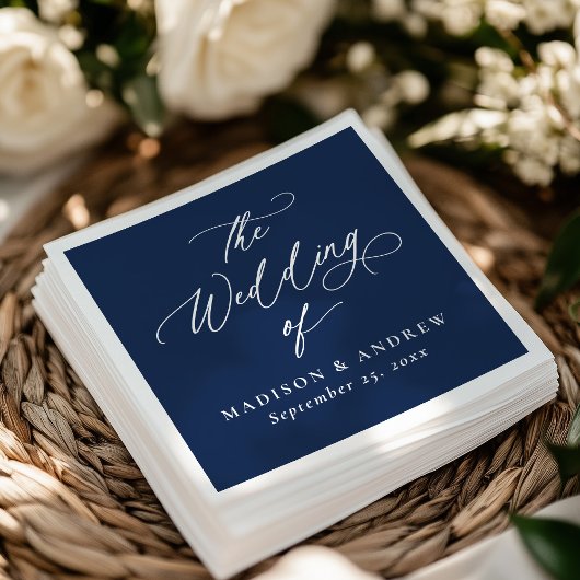 モダンエレガント書海軍結婚の スタンダードカクテルナプキン