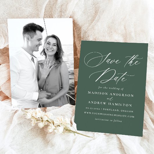 モダンエレガント書Green結婚 Photo's セーブザデート