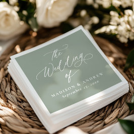 モダンエレガント書Sage Green結婚's スタンダードカクテルナプキン