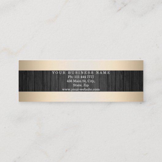 モダンエレガント木の背フェイク景金ゴールドストライプの スキニー名刺 (裏面)