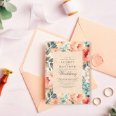 モダンエレガント桃とティール（緑がかった色）フローラ結婚ズ 招待状