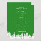 モダンエレガント森の緑の白い冬の結婚式 招待状 (正面/裏面)