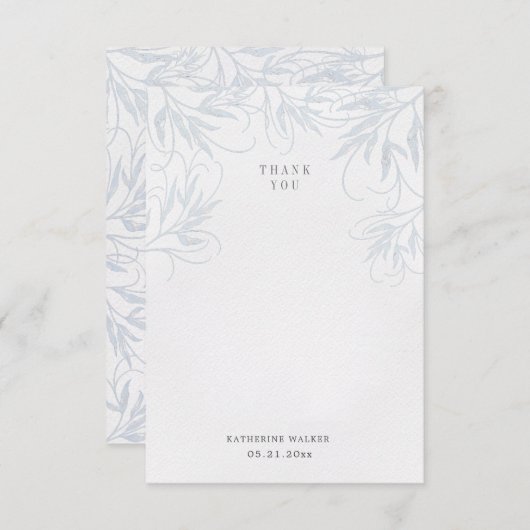 モダンエレガント植物青の赤ちゃんシャワー サンキューカード (正面/裏面)