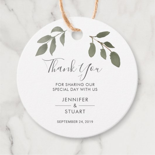 モダンエレガント水の色の葉結婚さん フェイバータグ (正面)