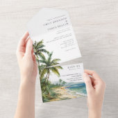モダンエレガント水彩トロピカルビーチウェディング オールインワン招待状 (貼ってはがせる)