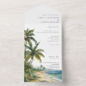 モダンエレガント水彩トロピカルビーチウェディング オールインワン招待状 (内側)