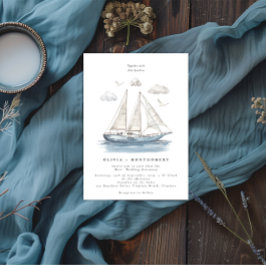 モダンエレガント水彩帆走ヨット結婚ズ 招待状