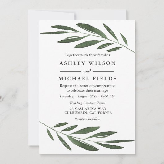 モダンエレガント水結婚色 招待状 (正面)