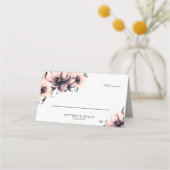 モダンエレガント水色ピンクフローラ結婚ズ プレイスカード (正面)