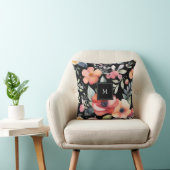 モダンエレガント水色フローラモノグラムの クッション (椅子)