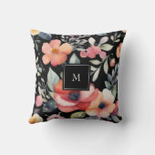 モダンエレガント水色フローラモノグラムの クッション (裏面)