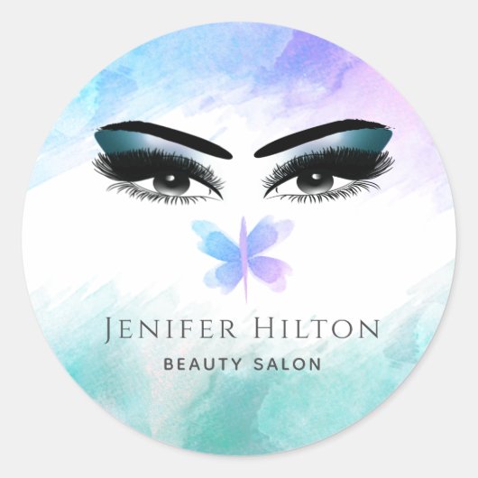 モダンエレガント水色魅力的眼ステッカー ラウンドシール (正面)