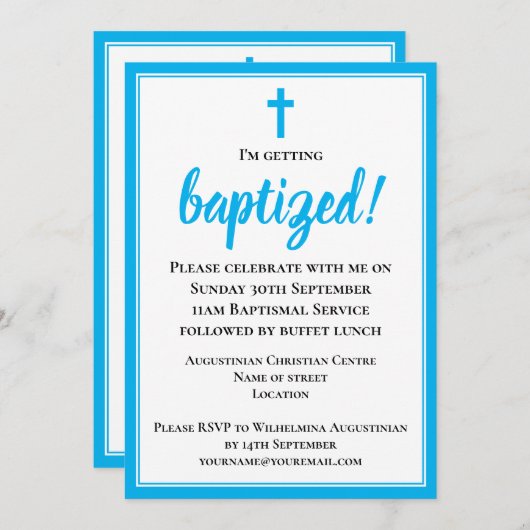 モダンエレガント洗礼 招待状 (正面/裏面)