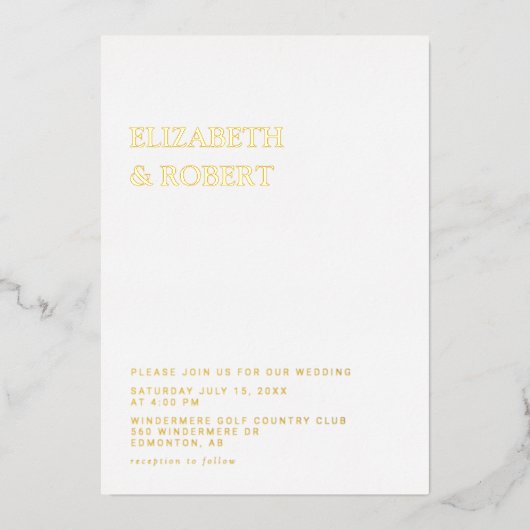 モダンエレガント無のミニマ結婚リスト 箔招待状 (正面)