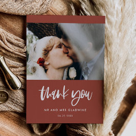 モダンエレガント焼き結婚レンガ写真 サンキューカード
