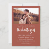 モダンエレガント焼き結婚レンガ写真 招待状 (正面)