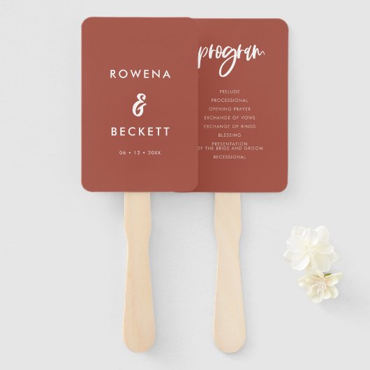 モダンエレガント焼れんが婚式プログラム ハンドファン (正面&裏面)