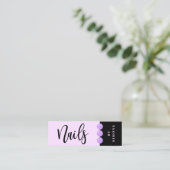 モダンエレガント爪、 ネイルのポリッシュは紫の爪、 ネイルを滴らせる スキニー名刺 (スタンド正面)