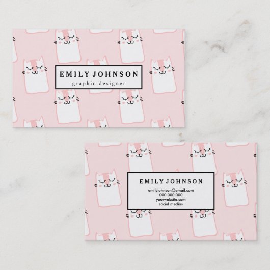 モダンエレガント猫のカスタマイズ型 名刺 (正面/裏面)