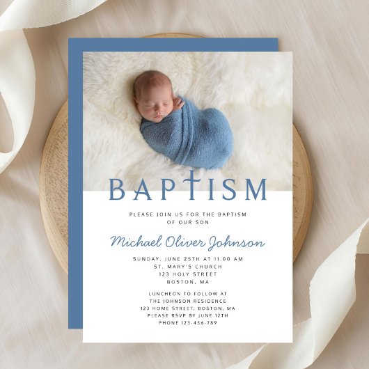 モダンエレガント男の子の洗礼 招待状