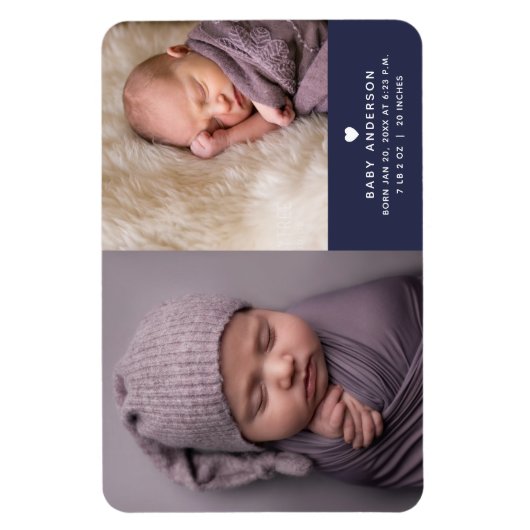 モダンエレガント男の赤ちゃん写真の誕生発表 マグネット (縦)