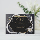 モダンエレガント白と金ゴールド結婚の 出欠カード (スタンド正面)