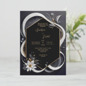 モダンエレガント白と金ゴールド結婚の 招待状 (スタンド正面)