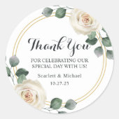 モダンエレガント白ローズ結婚ズ ラウンドシール (正面)