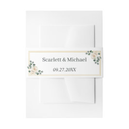 モダンエレガント白ローズ結婚ズ 招待状ベリーバンド