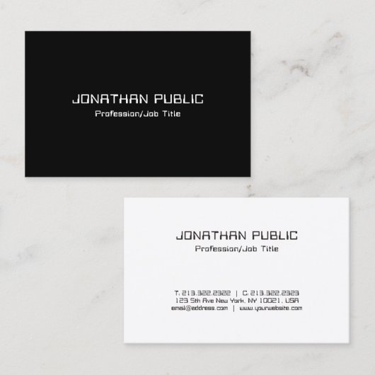 モダンエレガント白黒お洒落テンプレートシックトップ 名刺 (正面/裏面)