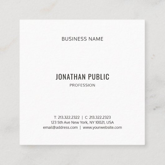 モダンエレガント白黒シンプルテンプレートトレンディー スクエア名刺 (裏面)