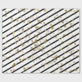 モダンエレガント白黒ストライプ金ゴールドドット ラッピングペーパー (フラット)