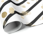 モダンエレガント白黒ストライプ金ゴールドドット ラッピングペーパー (ロールコーナー)