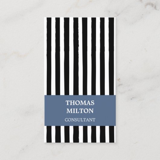 モダンエレガント白黒ブルーストライプコンサルタント 名刺 (正面)