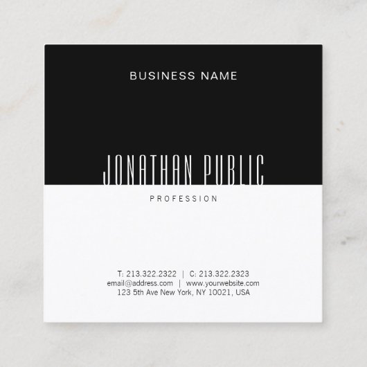 モダンエレガント白黒プロフェッショナルテンプレート スクエア名刺 (裏面)