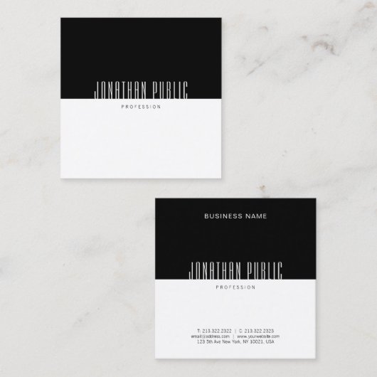 モダンエレガント白黒プロフェッショナルテンプレート スクエア名刺 (正面/裏面)