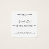 モダンエレガント白黒モノグラム割引カード (裏面)