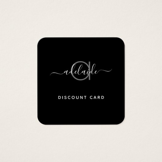 モダンエレガント白黒モノグラム割引カード (正面)