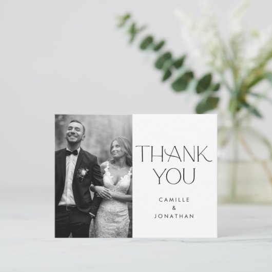 モダンエレガント白黒写真結婚さん ポストカード (スタンド正面)