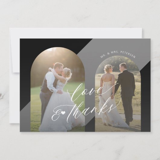 モダンエレガント白黒写結婚真 サンキューカード (正面)